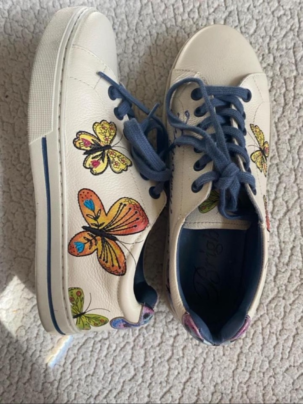 Brighton Cream Sneakers with Blue Interior and Butterfly Accents - Picture 3 of 8
